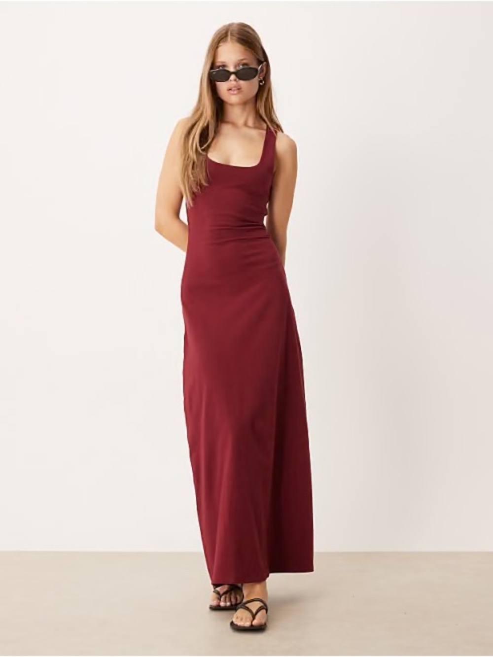 ASOS Design Scoop Racer Maxi Dress in Burgundy